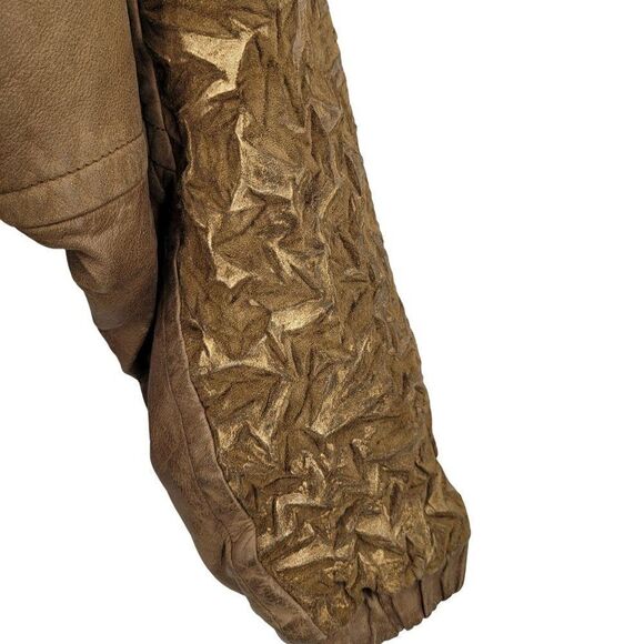 Vintage Alamo Uomo Leather Bomber Jacket L Cognac Crinkle Gold Dolman Cinched - Picture 8 of 15